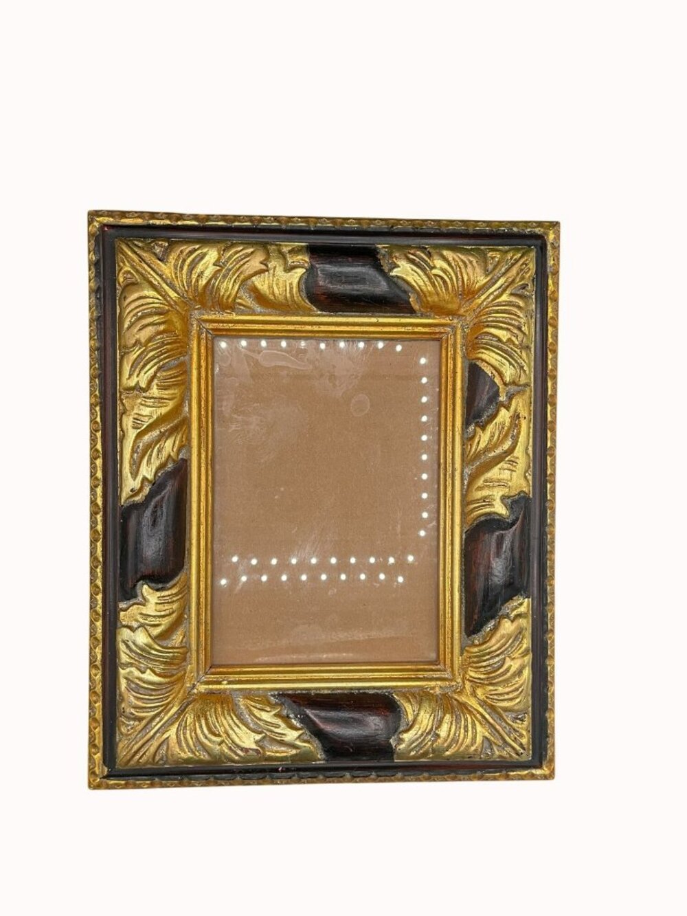 Vtg Ornate Gold & Black Picture Frame Leaf Design 5x7 Inches Tabletop/Wall Mount